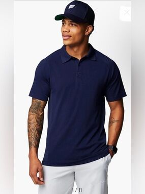 Fabletics Training Day Golf Stretch Polo Mens Large Navy Blue Moisture Wicking